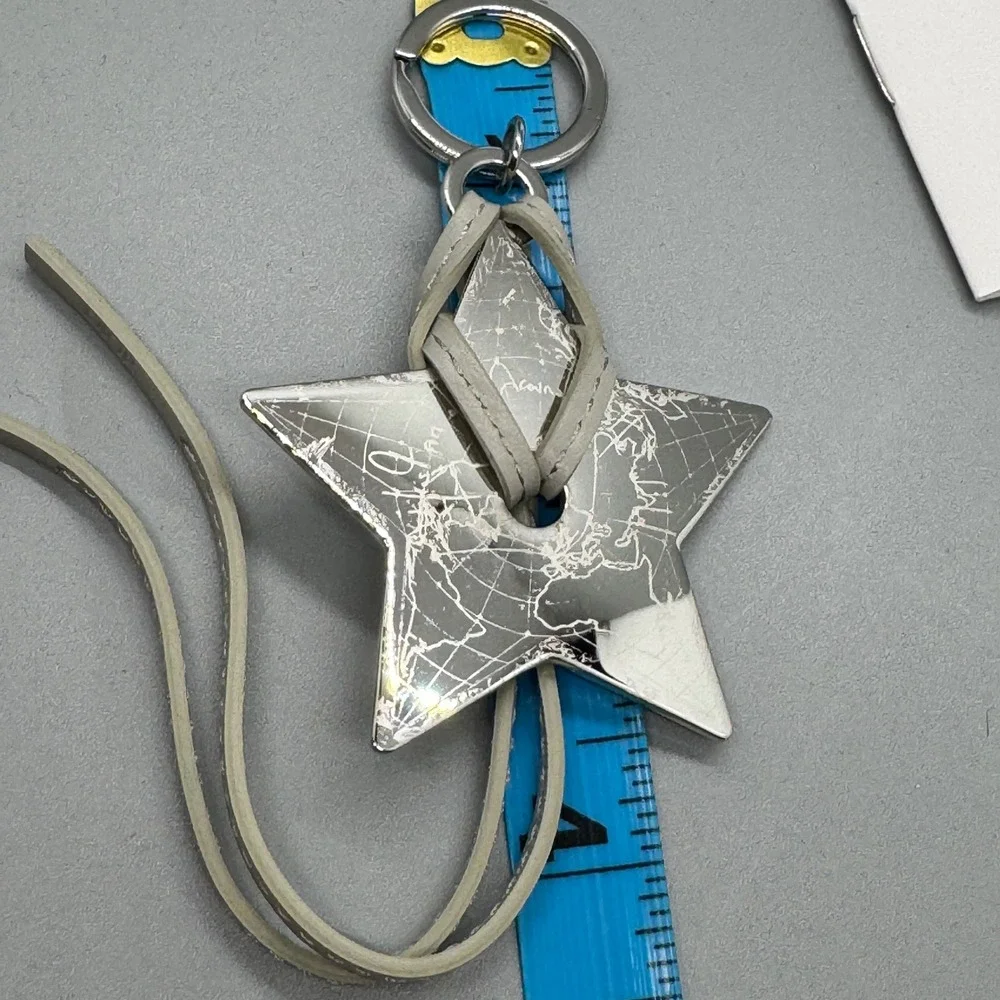 Dior Womens Keychain OS Silver Grey Star Map Bag Charm Luxury‎ Accessory Chic